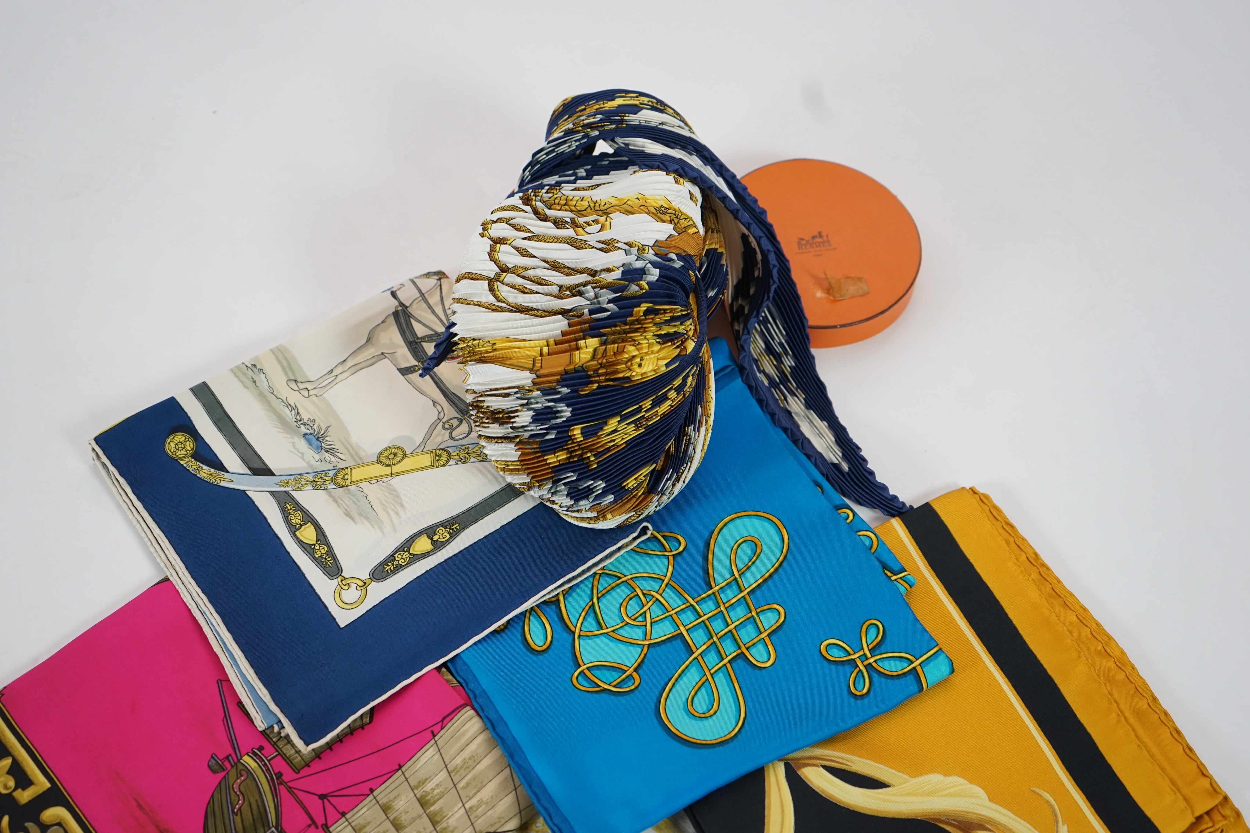 Six Hermes silk scarves